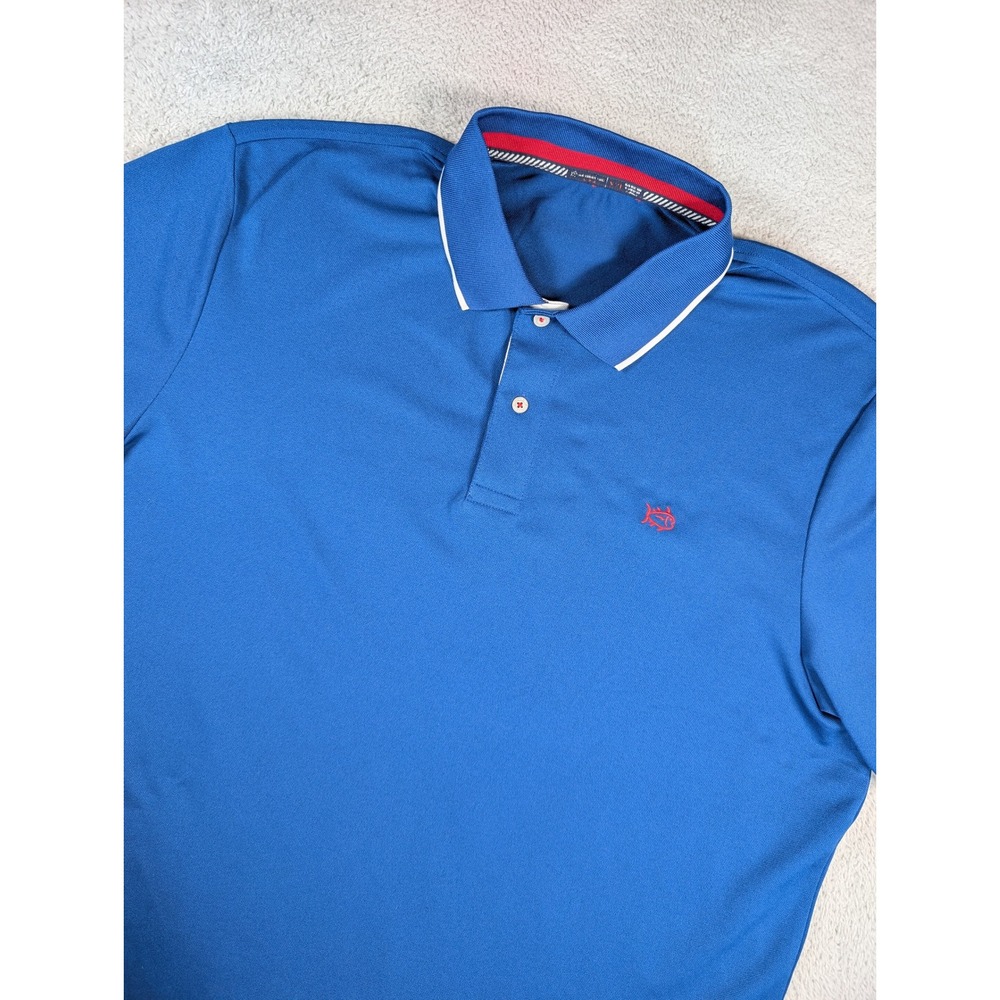 Southern Tide Mens XXL Blue Performance Short Sleeve Polo Shirt Skipjack Logo